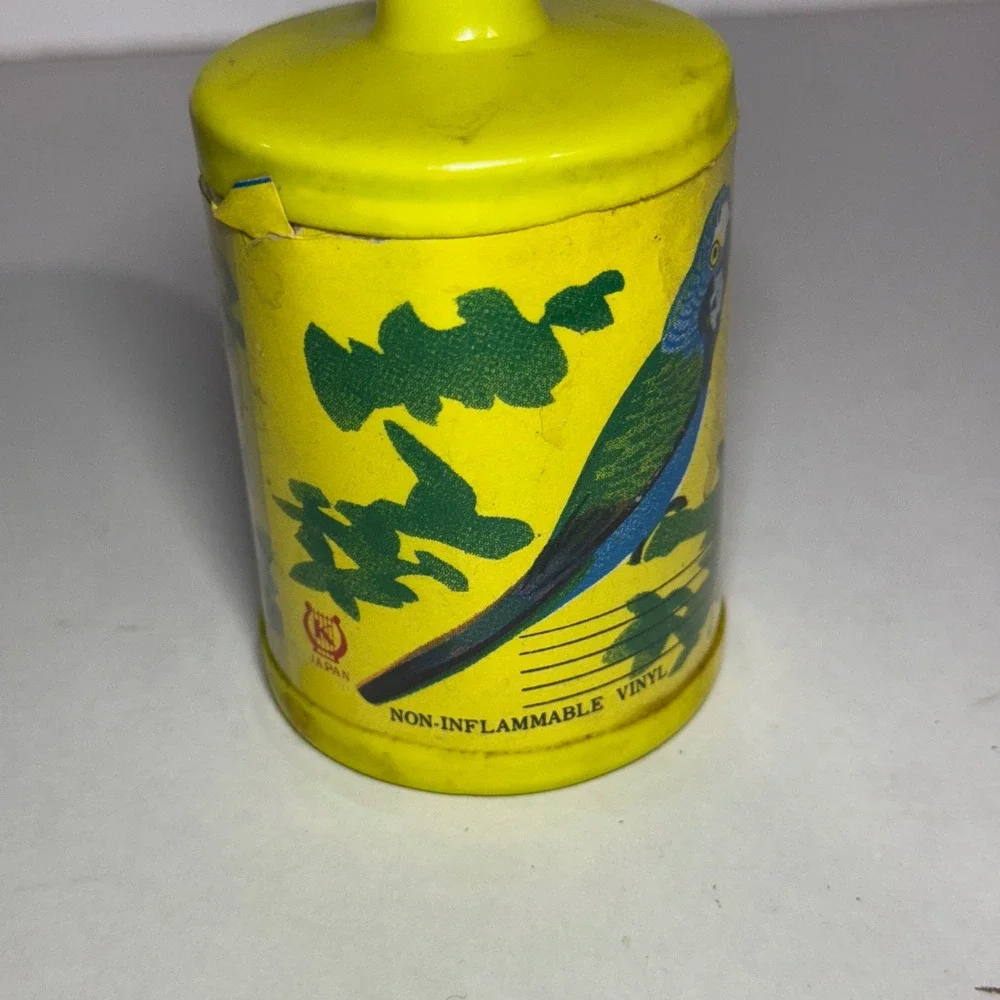 Vintage Yellow Bird Vinyl Bell Toy Tin Japan Nonflammable 1960s